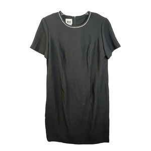 Leslie Fay Dress Women 18 Petite Black Rhinestone Embellished Sheath Party LBD